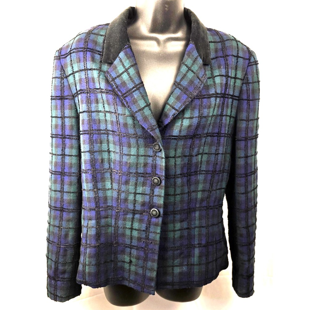 VTG‎ Pendleton Plaid Jacket Wool Old Money Equestrian Green Blue Women 12 READ